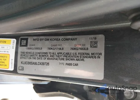 2020 Chevrolet Spark Fwd Ls Automatic z USA, uszkodzony, nr VIN KL8CB6SA9LC439726